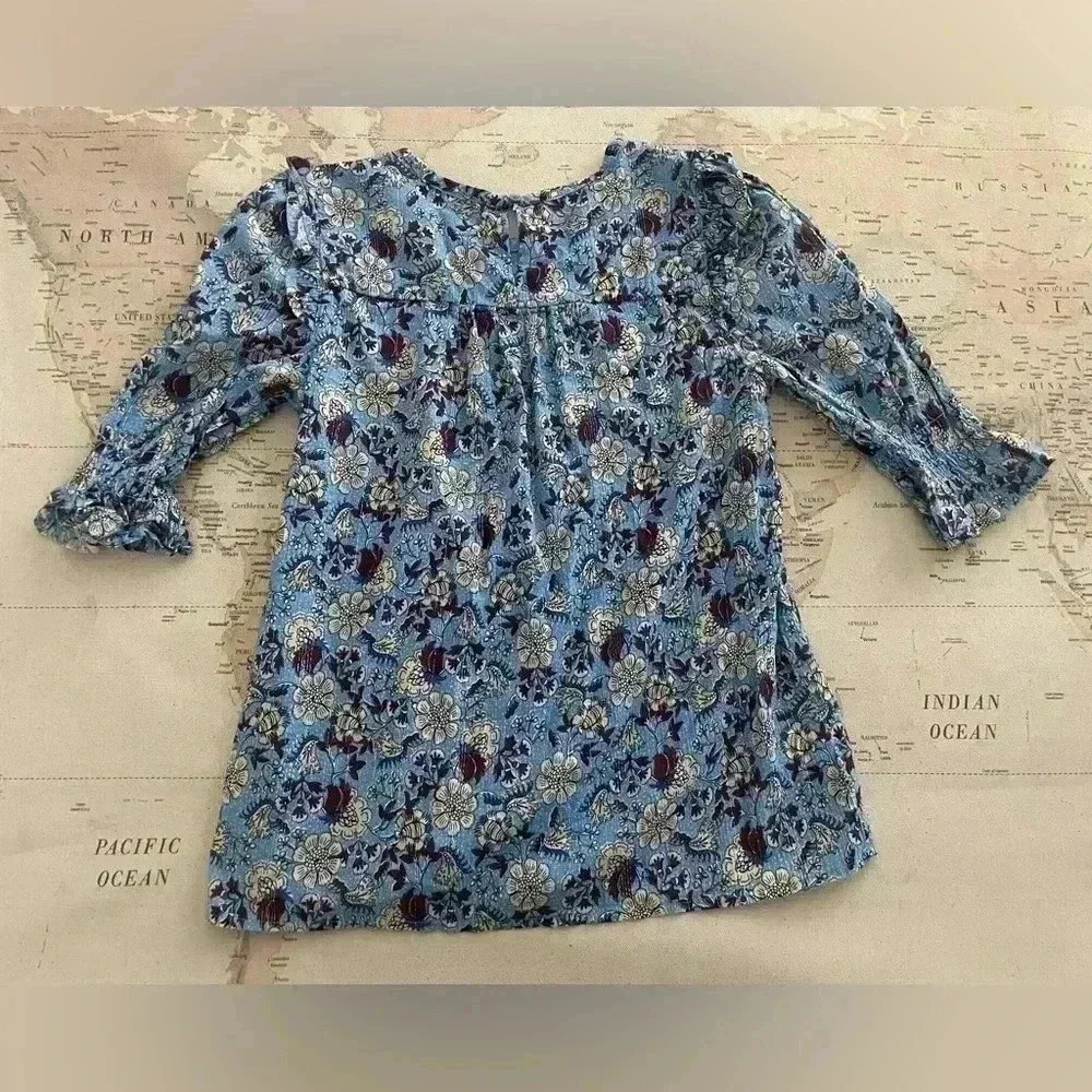 LOFT Size XXS Indian Hand Block Floral 3/4 Smocked Sleeve - Picture 5 of 5
